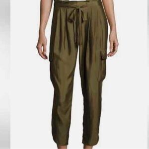 Ramy Brook Allyn cargo Pant olive army green satin belted pants Cropped XS